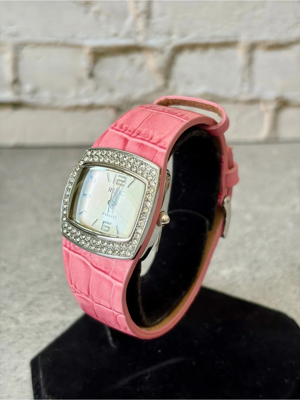 Relic Folio Ladies Pink Crystal Bezel Quartz Watch New Battery 27mm
